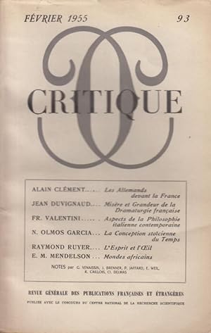 Imagen del vendedor de Critique n 93 fvrier 1955 a la venta por Librairie Lalibela