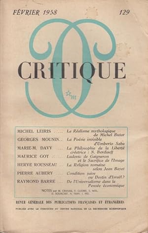 Seller image for Critique n 129 fvrier 1958 for sale by Librairie Lalibela