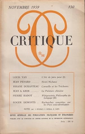 Imagen del vendedor de Critique n 150 novembre 1959 a la venta por Librairie Lalibela