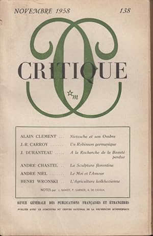 Imagen del vendedor de Critique n 138 novembre 1958 a la venta por Librairie Lalibela