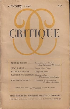 Seller image for Critique n 89 octobre 1954 for sale by Librairie Lalibela