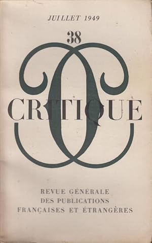 Bild des Verkufers fr Critique n 38 juillet 1949 zum Verkauf von Librairie Lalibela