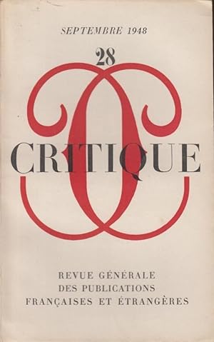 Bild des Verkufers fr Critique n 28 septembre 1948 zum Verkauf von Librairie Lalibela