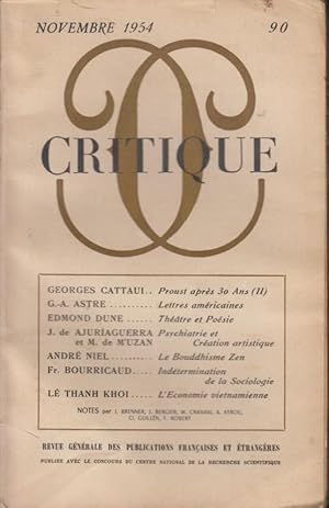 Imagen del vendedor de Critique n 90 novembre 1954 a la venta por Librairie Lalibela