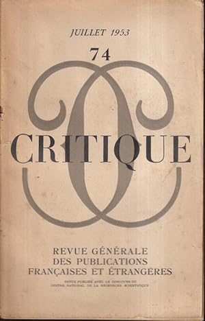 Bild des Verkufers fr Critique. - Revue gnrale des publications franaises et trangres. N 74 - Tome IX zum Verkauf von Librairie Lalibela
