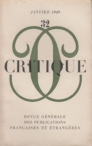Imagen del vendedor de Critique n 32 janvier 1949 a la venta por Librairie Lalibela