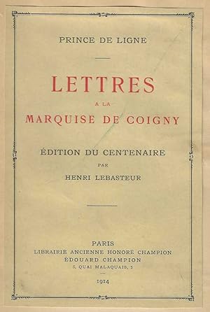 Bild des Verkufers fr LETTRES A LA MARQUISE DE COIGNY zum Verkauf von Librairie l'Aspidistra