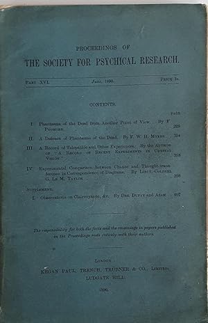 Bild des Verkufers fr Proceedings of the Society for Psychical Research Part XVI June, 1890 zum Verkauf von Antiquariaat Looijestijn