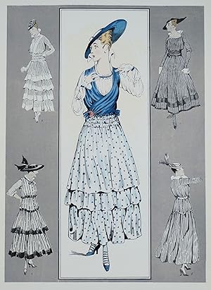 ANTIQUE FASHION PRINT Le Style Parisien, Scarf Dresses, Large Vintage Art Nouveau Pochoir Print 1915