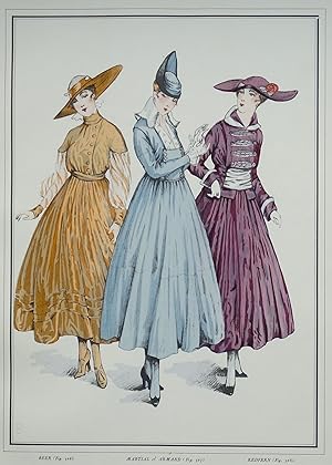ANTIQUE FASHION PRINT Le Style Parisien, Afternoon Dresses, Vintage Art Nouveau Pochoir print 1915