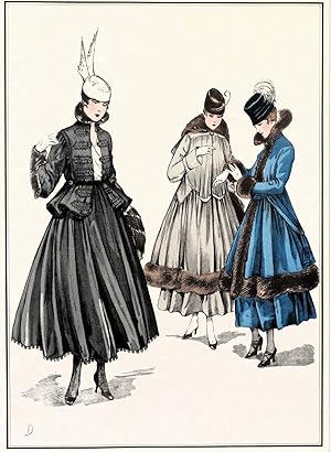 ANTIQUE FASHION PRINT Le Style Parisien,Paris Fashion Vintage Art Nouveau Pochoir Print 1915