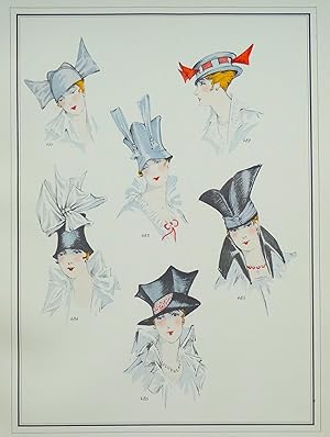 ANTIQUE FASHION PRINT Le Style Parisien, Hats with Ribbons, Vintage Art Nouveaux Pochoir 1915