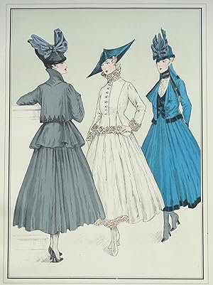 ANTIQUE FASHION PRINT Le Style Parisien, Mid-Season Suits, Vintage Art Nouveau Pochoir Print 1915