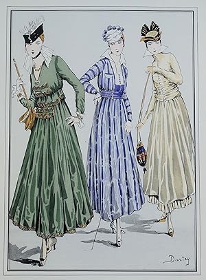 ANTIQUE FASHION PRINT Le Style Parisien Silk Dresses large Vintage Art Nouveau Pochoir Print 1915