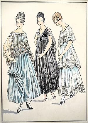 ANTIQUE FASHION PRINT Le Style Parisien, Lace Robes De Maison,Vintage Art Nouveau Pochoir Print 1915