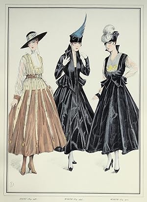 ANTIQUE FASHION PRINT Le Style Parisien, Afternoon Outfits, Vintage Art Nouveau Pochoir Print 1915