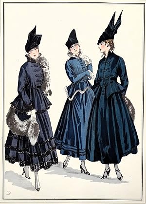 ANTIQUE FASHION PRINT Le Style Parisien,Ladies Elegant Suits ,Vintage Art Nouveau Pochoir Print 1915