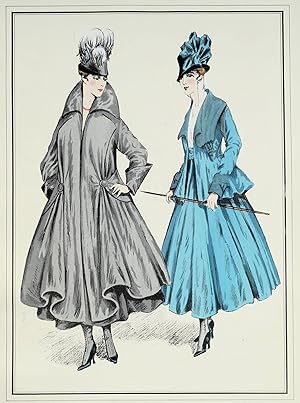 ANTIQUE FASHION PRINT Le Style Parisien, Coat Suits, Vintage Large Art Nouveau Pochoir Print 1915