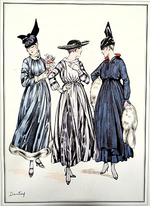 ANTIQUE FASHION PRINT Le Style Parisien, Robes Pekinees, Vintage Pochoir Large Print 1915