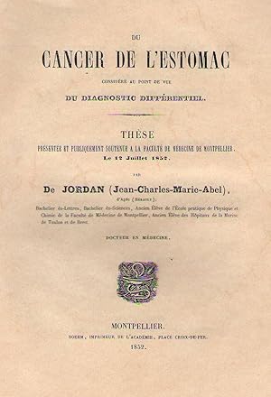 Imagen del vendedor de Du cancer de l'estomac considr au point de vue du diagnostic diffrentiel (thse de doctorat de mdecine de Montpellier) a la venta por LIBRAIRIE PIMLICO