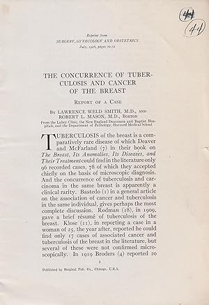 Seller image for The Concurrence of Tuberculosis and Cancer of the Breast. - Report of a Case. for sale by LIBRAIRIE PIMLICO