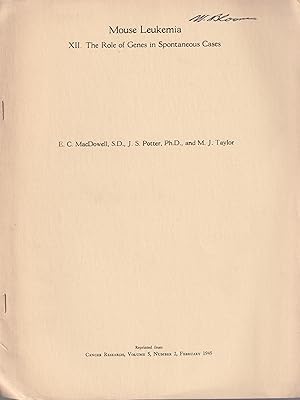 Imagen del vendedor de Mouse Leukemia. - XII. The Role of Genes in Spontaneous Cases. a la venta por LIBRAIRIE PIMLICO