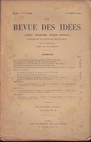 Imagen del vendedor de La Revue des Ides - Sciences, Philisophie, Critique gnrale - N 67 - 6 anne - 15 Juillet 1909 a la venta por LIBRAIRIE PIMLICO