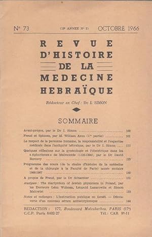 Image du vendeur pour Revue d histoire de la mdecine hbraque n 73 mis en vente par LIBRAIRIE PIMLICO