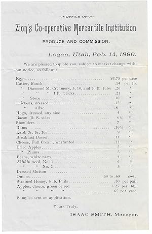 [Price List] Office of Zion's Cooperative Mercantile Institution Produce and Commission. Logan, U...