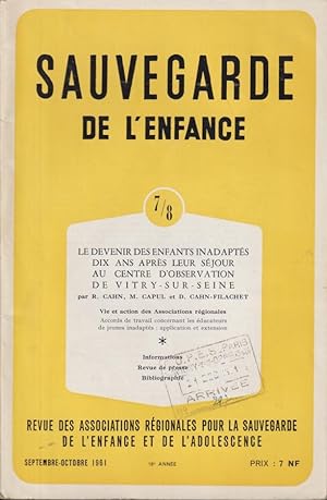 Image du vendeur pour Sauvegarde de l'Enfance - 16 Anne - N 7/8 - Le devenir des enfants inadapts dix ans aprs leur sjour au Centre d'observation de Vitry-sur-Seine. mis en vente par LIBRAIRIE PIMLICO