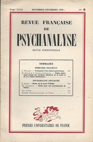 Bild des Verkufers fr Revue Franaise De Psychanalyse - Tome XXIII - n 6 Novembre - Decembre 1959 zum Verkauf von PRISCA