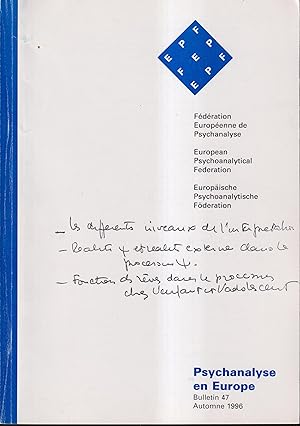 Image du vendeur pour Psychanalyse en Europe. - Bulletin 47 - Automne 1996 mis en vente par PRISCA