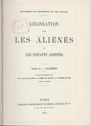 Image du vendeur pour Analectes. - Loi de 1838. Discussions des Dputs et des Pairs (Tome I) - Lgislation sur les Alins et les enfants assists. - Tome II : Alins (Discussion de la Loi sur les alins  la Chambre des Dputs et  la Chambre des Pairs 1837-1838). mis en vente par PRISCA