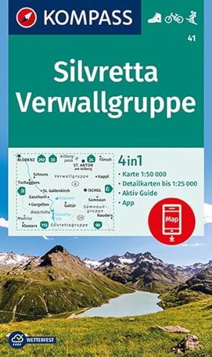 KOMPASS Wanderkarte 41 Silvretta, Verwallgruppe 1:50.000: 4in1 Wanderkarte, mit Aktiv Guide und D...