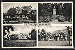 Ansichtskarte Epe bei Bramsche, Bäckerei Goswin Kotte, Gasthaus Otto Robker, Kriegerdenkmal