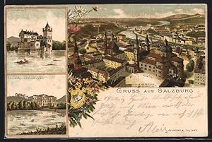 Imagen del vendedor de Lithographie Salzburg, Schloss Leopoldskron, Aussicht von der Festung Hohensalzburg a la venta por Bartko-Reher