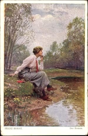 Künstler Ansichtskarte / Postkarte Horst, F., Der Roman, Frau am Fluss