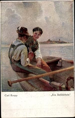 Künstler Ansichtskarte / Postkarte Raupp, Karl, Ein Stelldichein, Liebespaar im Ruderboot