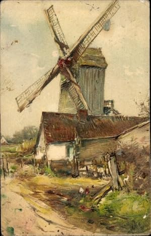 Künstler Ansichtskarte / Postkarte Windmühle, Dorfmotiv