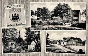 Bild des Verkufers fr Ansichtskarte / Postkarte Wacken in Schleswig Holstein, Wappen, Gebude, Teilansicht, Kirche zum Verkauf von akpool GmbH