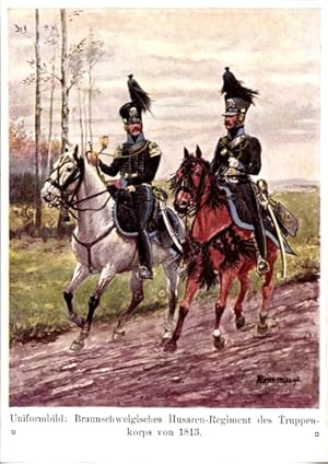 Künstler Ansichtskarte / Postkarte Beyer-Pegau, Braunschweigisches Husaren-Regiment des Truppenko...