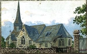 Handgemalt Ansichtskarte / Postkarte Partie an einer Kirche