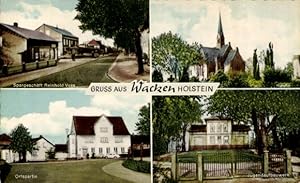 Bild des Verkufers fr Ansichtskarte / Postkarte Wacken in Schleswig Holstein, Wappen, Spargeschft Reinhold Voss, Jugendlaufbauwerk, Kirche zum Verkauf von akpool GmbH