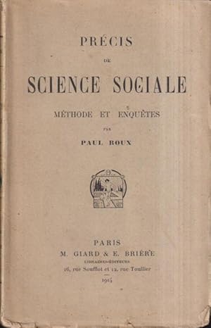 Bild des Verkufers fr Prcis de science sociale : mthode et enqutes zum Verkauf von PRISCA