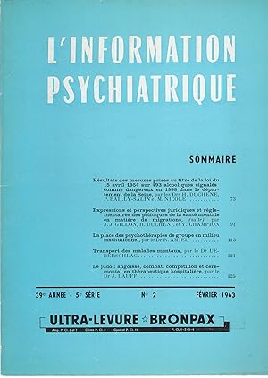 Seller image for L'Information Psychiatrique. - 39 Anne - 5 Srie - N 2 - Fvrier 1963. for sale by PRISCA