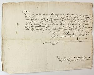 Bild des Verkufers fr AN ELIZABETHAN WARRANT RELATING TO THE EARL OF SHREWSBURY and THE EARL OF KENT zum Verkauf von Gilleasbuig Ferguson Rare Books ABA ILAB