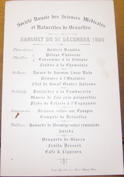 Societe Royale des Sciences Medicales et Naturelles de Bruxelles. Banquet Du 21 Decembre 1893.