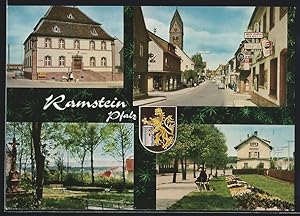 Bild des Verkufers fr Ansichtskarte Ramstein / Pfalz, verschiedene Ortsansichten, Stadtwappeb, Mbelgeschft Willi Krner zum Verkauf von Bartko-Reher