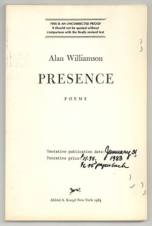 Bild des Verkufers fr Presence: Poems zum Verkauf von Between the Covers-Rare Books, Inc. ABAA
