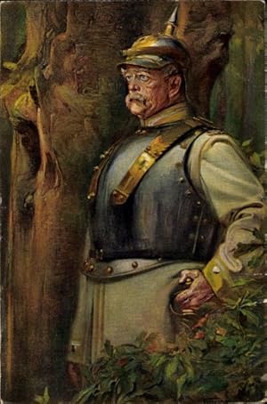 Künstler Ansichtskarte / Postkarte Fahrenkrog, L., Er lebt noch, Bismarck in Uniform, Rüstung, Po...